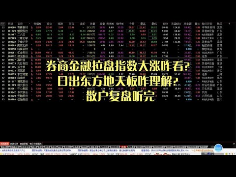 券商金融拉盘指数大涨咋看？日出东方地天板咋理解？散户复盘听完