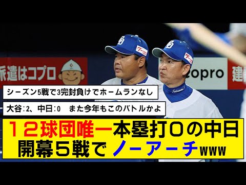 【悲報】開幕5戦で3完封負け…ホームラン0…中日の危機的状況