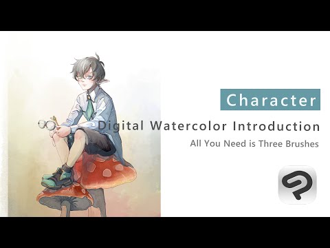 Digital Watercolor Basics: only three brushes! Full Character Painting Process