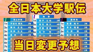 【全日本大学駅伝2024】優勝候補3校の区間エントリー紹介と当日変更予想！【駒澤/青学/國學院】