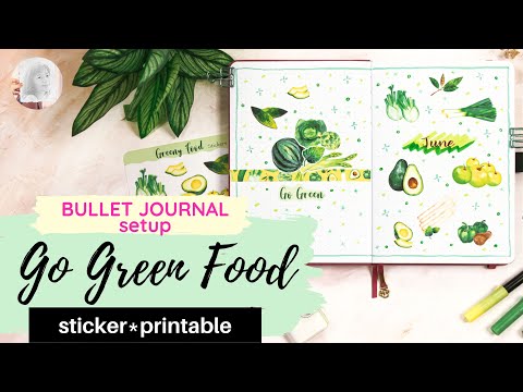 Green Food | June Bullet Journal 2022 | PLAN WITH ME | Vegetable & Fruit Bujo Stickers & Printables