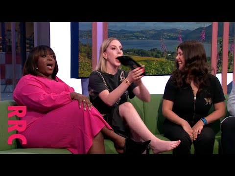 Katherine Ryan @takes off her Harrod's Marion Ayonote shoes, for some reason