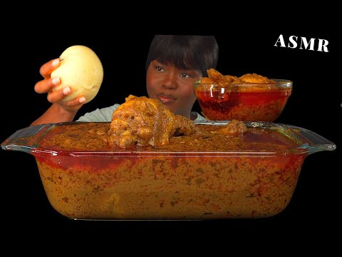 ASMR FUFU & PALMNUT SOUP MUKBANG |chicken wings banga soup| No Talking) Soft messy Eating Sounds