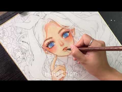 Draw Alice in Wonderland with Japanese Shikishi Paperboard | Huta Chan