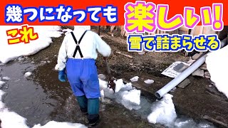 除雪で天然ダムにして詰まらせてから一気に流すのって面白い！　雪国・豪雪地帯に住むおっさんの春除雪。