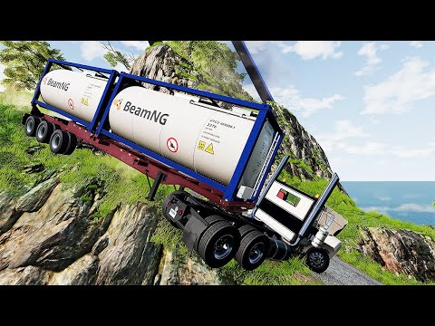 Trucks VS  DANGEROUS CLİFF #1 Steep Slopes Mountain Road - Don't Stop - BeamNG Drive