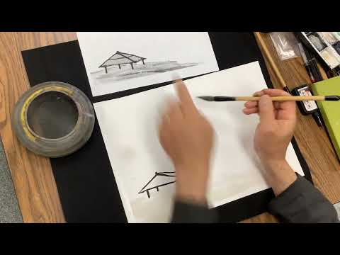 Qi Baishi’s Riverscape with a Pavilion demo #2 by Henry Li at Joslyn Center Alhambra 7/13/2023