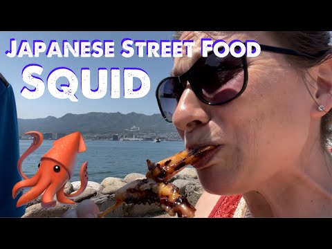 First Time Japanese Street Food Grilled Squid (Tako Yaki) 🦑