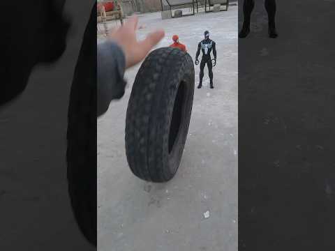 Giant tyre monster attack on avengers superheroes & venom