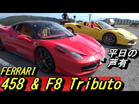 【フェラーリ】458&F8トリブートの愛すべき大阪人コンビ。芦有の東六甲展望台にてクルマ談義。