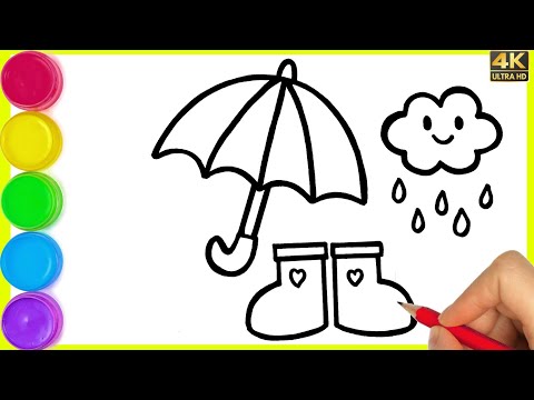 Umbrella cloud with rain drawing || How to draw umbrella drawing step by step for beginner | By Arya