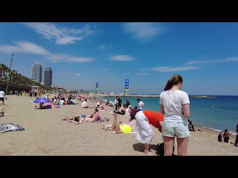 Beach Walk Barcelona Spain Travel Catalonia | 4K Video