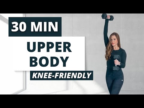 30 MIN UPPER BODY WORKOUT - Back, Arms, Chest - Knee Friendly Strength With Weights - No Pushups