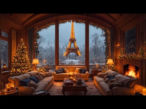 Christmas Ambience 🎄 Cozy Crackling Fireplace Sounds & Relaxing Christmas Jazz Instrumental Music