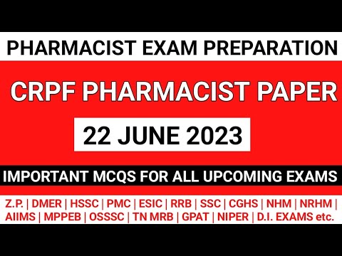 Pharmacist exam preparation | CRPF Pharmacist questions | Pharmacist previous year question paper