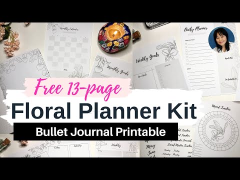 free bullet journal printable | 13-page floral planner kit | plan with me | bullet journal setup