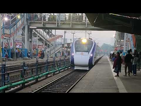 Vande Bharat Express arriving at station