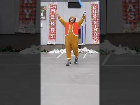 Gingerbread man takes Candy Cane deep! #sports #homerun #blitzball #christmas #costume