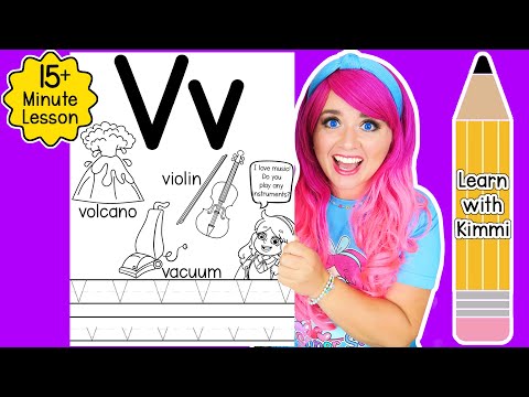 Letter V Color & Trace Worksheet Lesson and Tutorial | Learn with Kimmi The Clown ABC Coloring Book