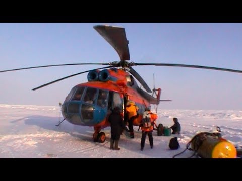 Helicopter in the Barneo base - Geographic North Pole 2002 expedition