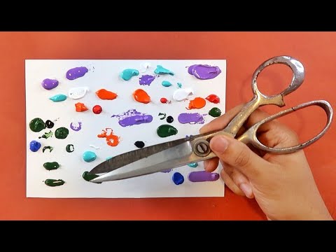 Acrylic Painting with Scissors Challenge !✂️  ( Satisfying )