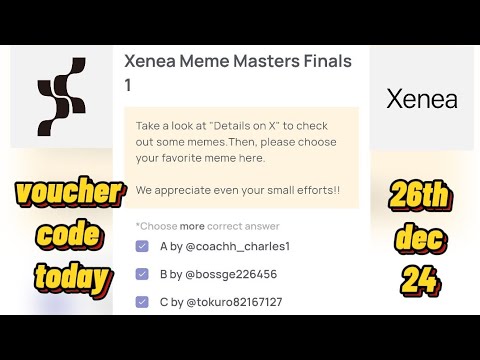 xenea wallet voucher code today 26th , xenea daily quiz code today #xenea #xeneawallet #wallet