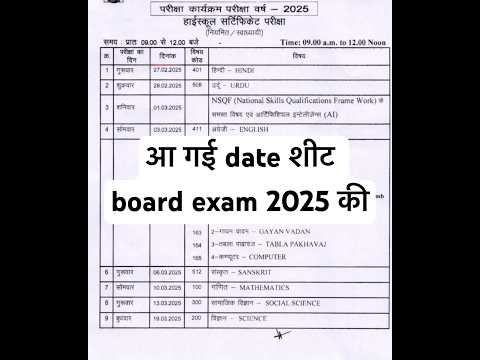 Class 10 board exam 2025 date sheet mp board #shorts