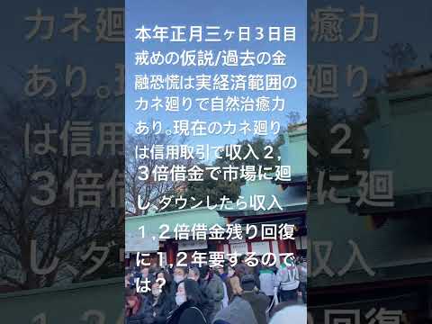 本年正月三ヶ日３日目①戒め仮説のカネ廻り/過去の実経済範囲内と現在の収入２,３倍借金廻しでは、ダウンした後の回復力や期間が違うのでは？