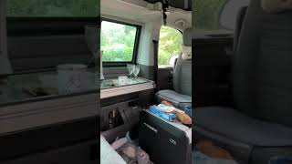 VW California Beach campervan interior on a rainy day