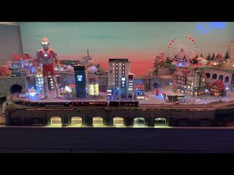 N scale layout with Ultra man and Gundan