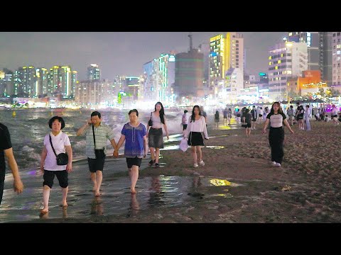 Beautiful Night Walk at GWANGALLi Beach, Seoul Travel Walker, Busan Travel.