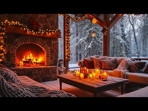 Snowy Winter Retreat in the Forest | Fireplace Sounds & Gentle Winter Winds for Deep Relaxation ❄️