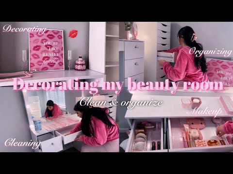 DECORATING & ORGANIZING MY NEW BEAUTY ROOM!! (A girly beauty room)