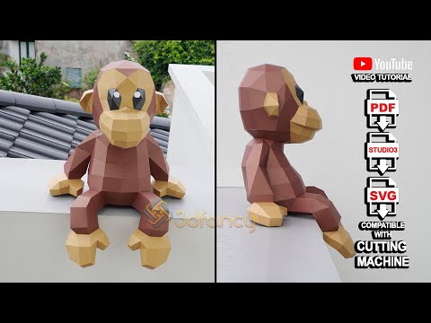 Papercraft Monkey  - How to build your Monkey - Paper Crafting Cricut, Paper Craft, 3d svg DIY Craft