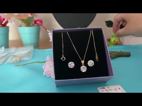 K18 japan gold 2cut necklace with cubic zirconia pendant and earrings