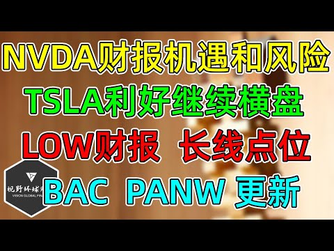 美股 NVDA两周机遇和风险！TSLA利好仍继续横盘！LOW财报，长线点位！BAC、PANW