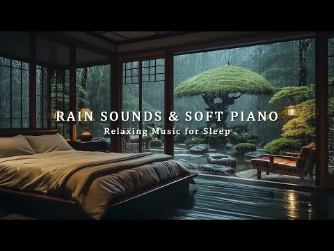 Warm Bedroom with Rain Sounds Falling Outside the Forest - Rainy Night and Relaxing Piano Music