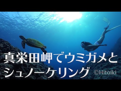 沖縄の真栄田岬でウミガメとシュノーケリング