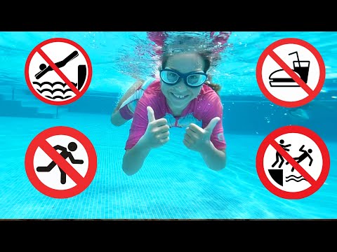 Sofia shows the safety rules in the pool and good behavior for kids