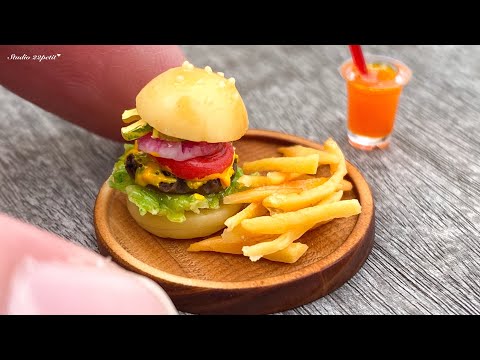 樹脂粘土で作るハンバーガとフライドポテトのミニチュア DIY Miniature Hamburger and french fries/air dry clay/fakefood