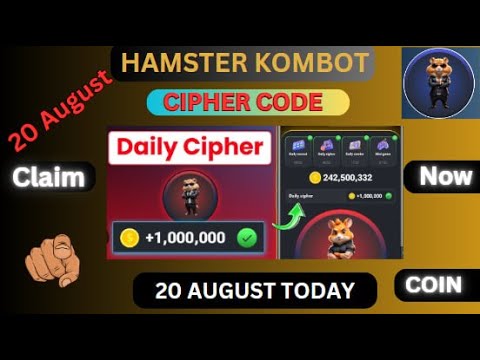 20 August Daily Combo & Daily Cipher  | Hamster Kombat Daily CipherGame 20 August | Claim coin