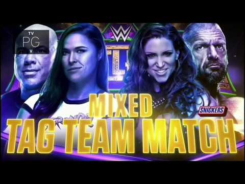 WWE Wrestlemania 34 Ronda Rousey & Kurt Angle vs Stephanie McMahon & Triple H Official Match Card