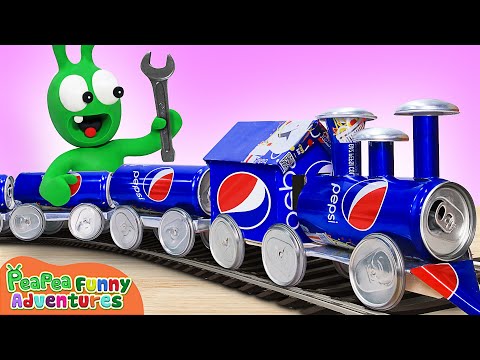 Pea Pea Make a Train with Pepsi Cans - Pea Pea Funny Adventures