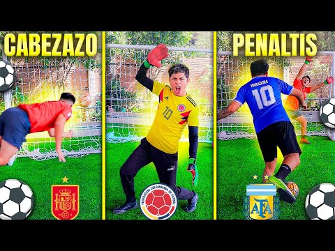 ARGENTINA vs COLOMBIA vs ESPAÑA 😱 EPIC RETOS DE FÚTBOL | GOL CON CABEZA & PENALTIS