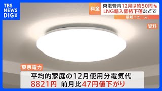 東電管内の電気料金、12月は約50円値下がり　燃料価格の下落受け｜TBS NEWS DIG