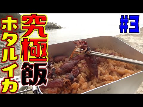 【メスティン】堤防かまどで超新鮮ホタルイカの炊き込みご飯を食ってみた！【富山一人旅#3】