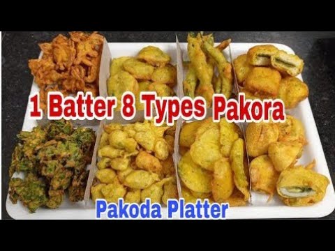 1 Batter 8 Types Of Pakora | How To Make Mix Pakoda Platter | Indian Snacks Recipe | Bhajiya Recipe