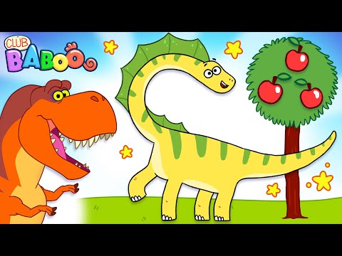 Dinosaurs with a long neck eats apples | Club Baboo's Little Crane builds a dinosaur