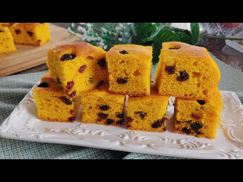 妈妈常做的南瓜糕，不加糖和油，比蛋糕还好吃| Pumpkin cake recipe from mom, no sugar no oil, better than cake