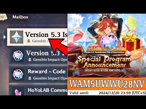 ✅OFFICIAL!! REDEEM CODES for 410 PRIMOGEMS And 5.3 LIVESTREAM DATE – Genshin Impact